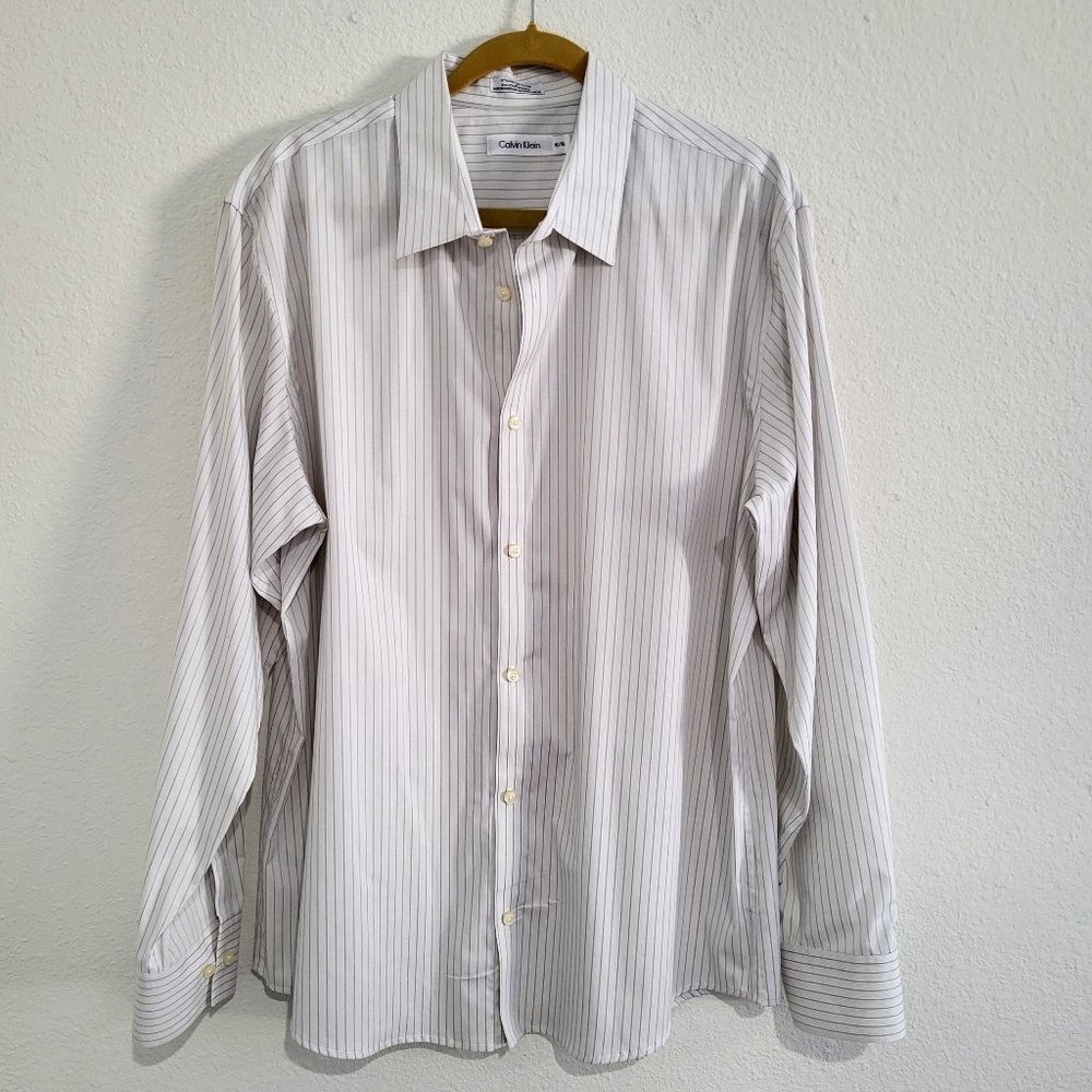 Calvin Klein White/Gray Stripe Long Sleeve Button Up Shirt SZ XL